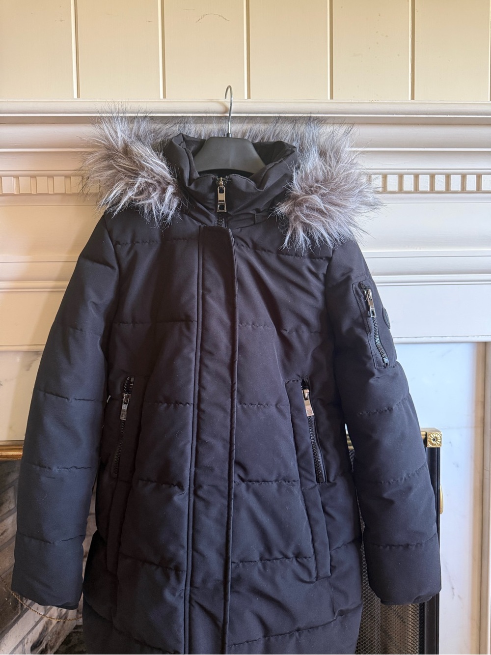 Nautica Black Quilted Jacket with Faux Fur Trim